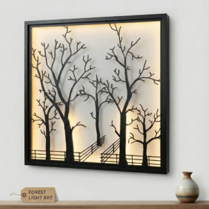Metal Forest Tree Wall Decor with LED Lighting | Modern Nature Wall Art Frame