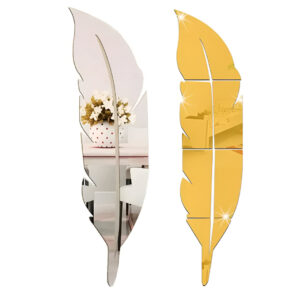 Premium Acrylic Leaf Mirror Wall Decor – Gold & Silver Modern Decorative Mirror for Living Room & Bedroom