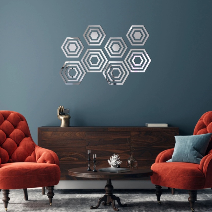 Acrylic Self Adhesive Wall Decor Mirrors Hexa Rings – Modern Hexagon Mirror Wall Art for Home - Image 6