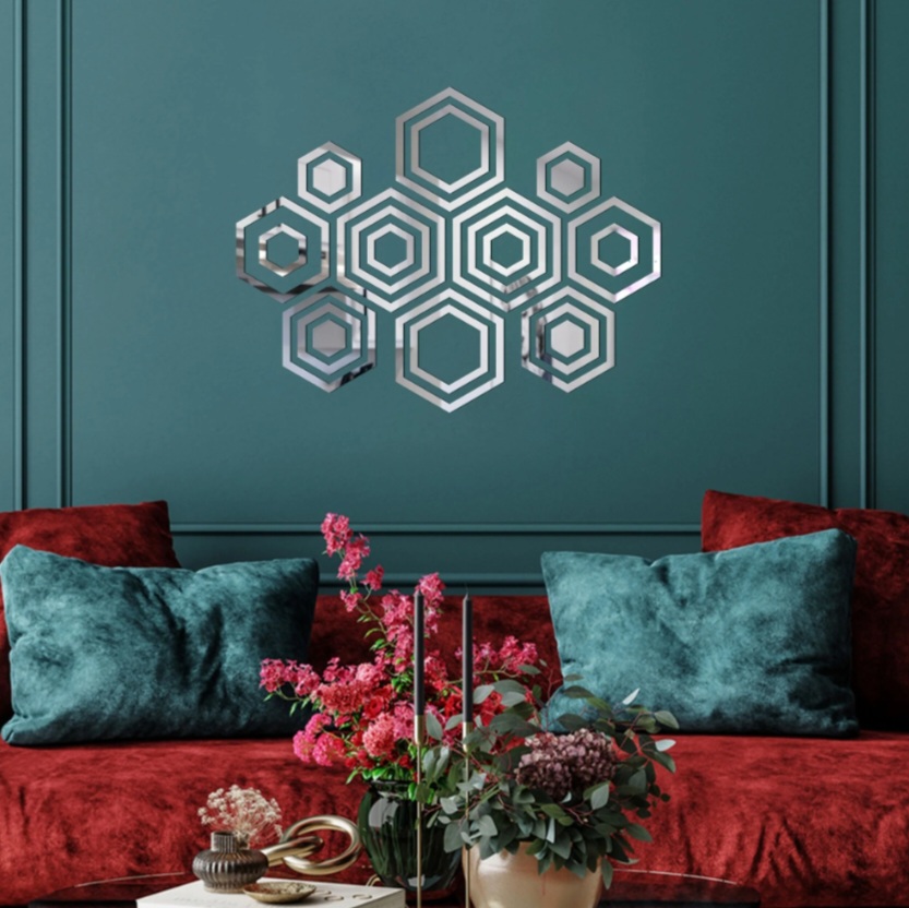 Acrylic Self Adhesive Wall Decor Mirrors Hexa Rings – Modern Hexagon Mirror Wall Art for Home - Image 4
