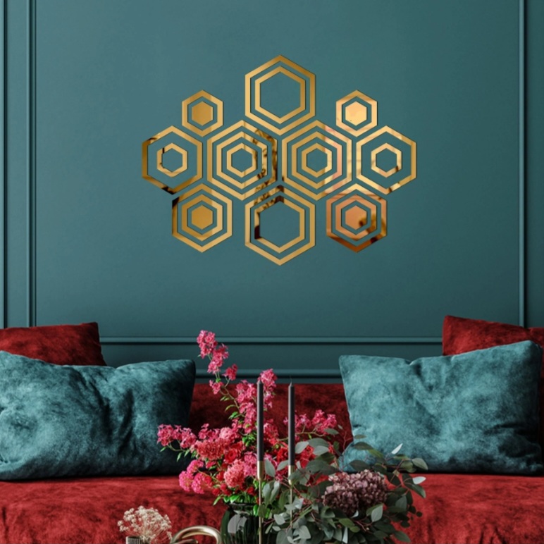 Acrylic Self Adhesive Wall Decor Mirrors Hexa Rings – Modern Hexagon Mirror Wall Art for Home - Image 5