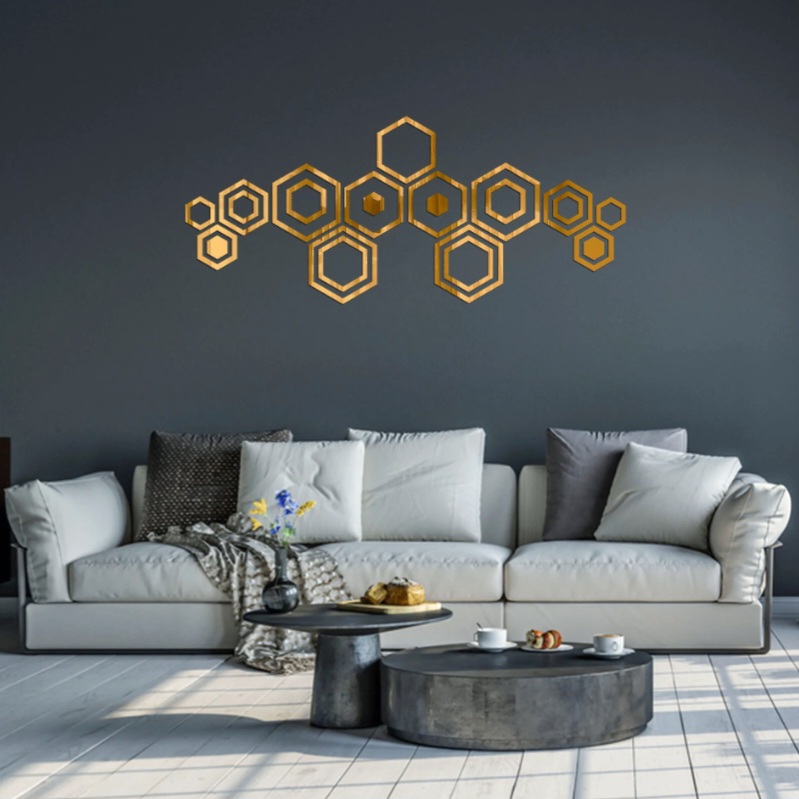 Acrylic Self Adhesive Wall Decor Mirrors Hexa Rings – Modern Hexagon Mirror Wall Art for Home - Image 3