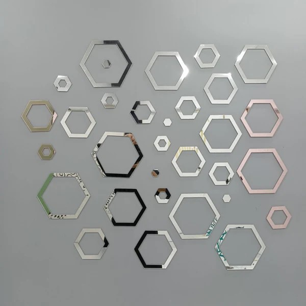 Acrylic Self Adhesive Wall Decor Mirrors Hexa Rings – Modern Hexagon Mirror Wall Art for Home - Image 2